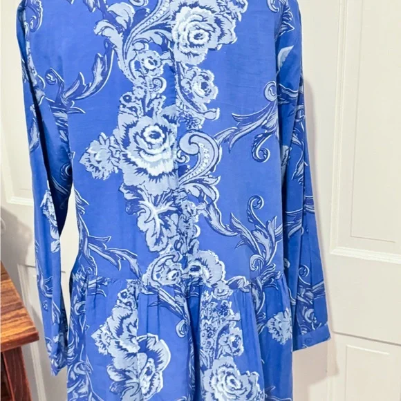 Anthropologie Ro’s Garden Blue Floral Button-Up Blouse Boho Chic Sz L Tunic Top - Picture 4 of 9